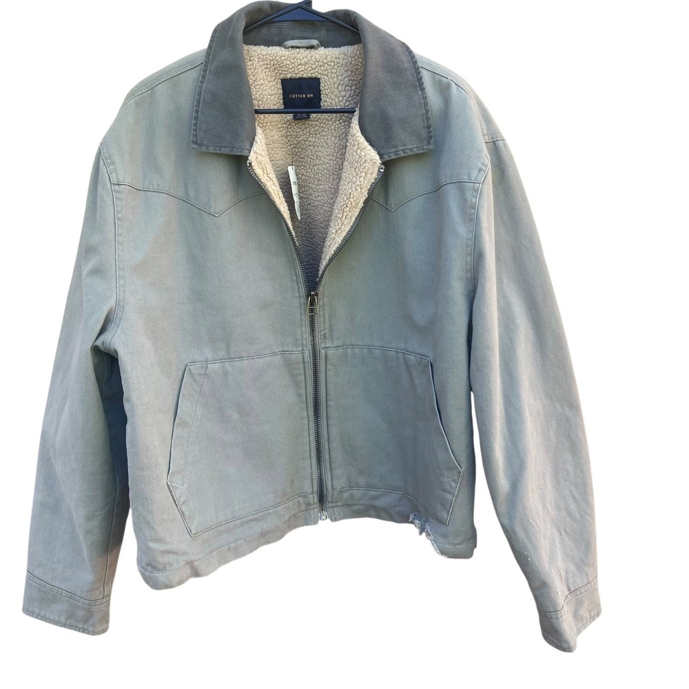 Cotton On Men's Sherpa Lined Workwear Blue Grey Jacket New Defect XL Y2K